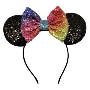 Sequin‎ Mouse Ears Headband Ombre Rainbow Bow Girls OS Party Favors Accessories